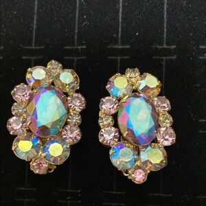 Iridescent Gold Clip-On Earrings VINTAGE!